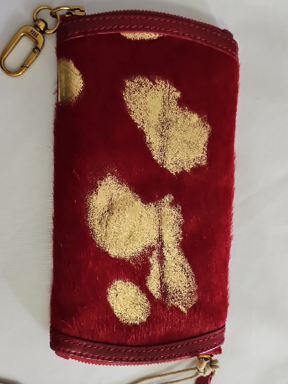 HOBO Red Calfhair Wallet with Gold Metallic Accents - Picture 4 of 9